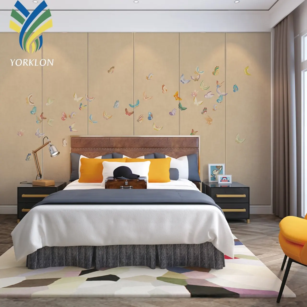 YKMP-Fondo de TV de diseño especial para dormitorio y sala de estar, papel tapiz de mariposa 3D impermeable, Mural rosa y dorado, nuevo, 0028