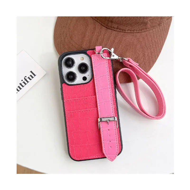 Neue Brieftaschen funktion Luxus-Ledertasche hülle mit Karten halter Finger riemen für iPhone 15 14 13 12 11 Pro Max 7 8 X Xs max
