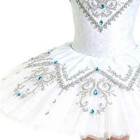 Robe de tutu de ballet professionnelle bleu clair, broderie argentée avec strass bleus, jupe plissée, pour compétition scénique des filles