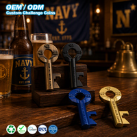 Maßgefertigte Challenge Coin Schlüsselform Flaschenöffner 3D Zinklegierung Gravierter Metall-Flaschenöffner Souvenir Werbegeschenk-Set