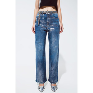 Jeans à jambe droite avec finition argentée métallisée - Product Image 2