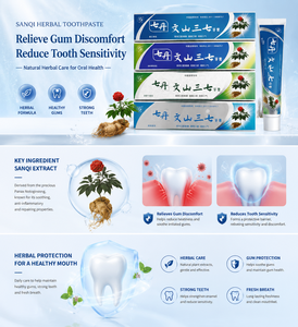 Fabricant de <span class=keywords><strong>dentifrice</strong></span> naturel à base de plantes sous marque privée, <span class=keywords><strong>dentifrice</strong></span> à l'extrait de Sanqi pour la protection des gencives, soin des dents, haleine fraîche, OEM ODM - Product Image 4