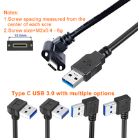 Cable USB 3.0 Tipo C Macho a USB A Macho en Ángulo Recto con Orificios para Montaje en Panel, Cable de Carga Rápida USB C para Dispositivos Industriales