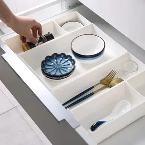 Kitchen Cutlery Storage Organizers Dividers Desk Stackable Plastic Drawer Organizer Tray