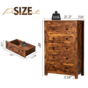 Trang trại bằng gỗ cao 5 ngăn kéo tủ quần áo, tủ gỗ ngăn kéo cho phòng ngủ, tủ lưu trữ, đồ nội thất hành lang với không gian lưu trữ - Product Image 2