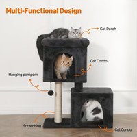 Basics Arbre à chat moderne de 30 pouces, Centre d'activités avec 2 niches en peluche, poteau à gratter en sisal et carton suspendu à pompons