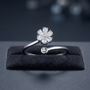 Bague en forme de fleur en zircon platine, plaquée rhodium, bijoux fins, sertissage taillé, argent 92,5, unisexe, à porter au quotidien - Product Image 2