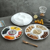 Assiette ronde à motifs solides de qualité alimentaire, plateau de service à fruits à cinq compartiments pour hôtels et restaurants, design moderne et minimaliste