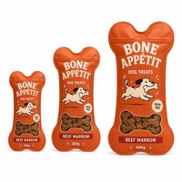 Bolsa de plástico personalizada con forma de hueso para golosinas de perro, con ventana, cierre resellable, tipo stand-up, troquelada, para envasado de alimentos para mascotas Happy Dog