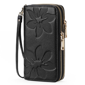 Cartera Larga para Mujer con Doble Cremallera y Protección RFID, Gran Capacidad, Diseño Estampado con Flores, Piel Vacuna y Poliéster - Product Image 1