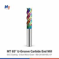 Fraise en carbure monobloc MT à 3 dents, revêtement DLC arc-en-ciel, rainure en U, bord entièrement affûté, queue chanfreinée, outil de coupe CNC