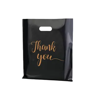 Tái sử dụng túi mua sắm màu đen cho cửa hàng nhựa Cảm ơn bạn túi cho kinh doanh nhựa chết cắt túi mua sắm