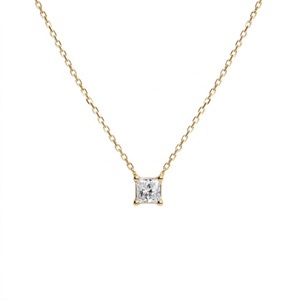 Classic Princess Cut Lab Grown Diamond Pendant <b>Necklace</b> 14K 18K Yellow Gold Solitaire 4 Prongs Minimalist Fine Jewelry - Product Image 2