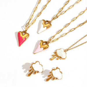 Conjunto de collar de acero inoxidable con forma de corazón para mujer, regalo de joyería, cadena larga, colgante, pendientes, accesorios de moda - Product Image 3