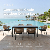 Ensemble de salle à manger de jardin de qualité professionnelle, mobilier d'extérieur, chaises empilables en rotin PE et table de patio en aluminium et pierre frittée