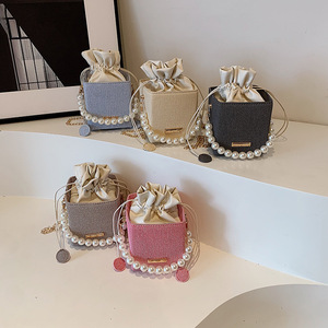 Korean-style <strong>Pearl</strong> <strong>Handbag</strong> Women's 2024 New Autumn Shoulder Crossbody Bag High-end Fashionable All-match Bucket Bag Drawstring - Product Image 1