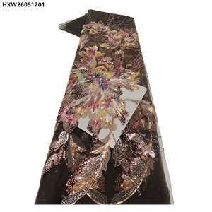 Nueva Tela de Encaje Francés con Lentejuelas y Flores Bordadas, Tela de Encaje Floral con Cuentas de Lujo - Product Image 5