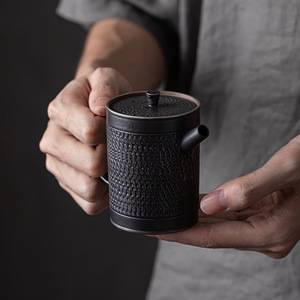 Handmade Ceramic Teapot Black Silver Plated Cylinder With Lid Small Single Kung Fu <b>Tea</b> <b>Set</b> For Home Use Afternoon <b>Tea</b> - Product Image 1