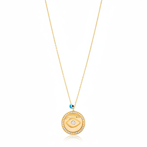 Forme ronde oeil conception CZ pendentif à breloque en gros fait à la main turc 925 bijoux en argent Sterling - Product Image 2
