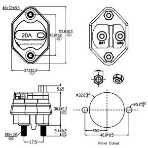 Disjoncteur manuel 20A 32V DC pour autoradio, bateau et système audio marin - Product Image 2