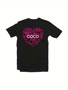 T-shirt floral Coco Heart pour homme, 100% coton, coupe classique, col rond, manches courtes, jersey, imprimé sur le devant - Product Image 1