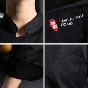 Veste de travail en lin sécurisée avec poches, tenue de cuisine noire pour chef, uniforme féminin, blouses blanches - Product Image 2