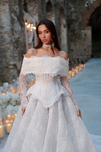 Abito da sposa MLF718 a 2 pezzi, linea ad A, con spalle scoperte, popolare, con allacciatura posteriore, per donna - Product Image 2