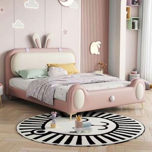 Lit de Jour Princesse Lapin Mignon en Bois Massif, Confortable et Moderne, Meuble de Chambre de Luxe pour Filles avec Revêtement en Coton - Product Image 3