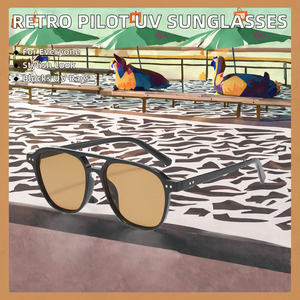 Gafas de Sol de Piloto Retro XY-13166 con Protección UV400, Montura Dorada/Beige, Cuadradas, de Aro Completo, Doble Viga, Unisex - Product Image 2