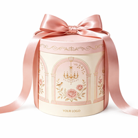 Boîte cylindrique ronde de luxe personnalisée avec nœud en ruban pour emballage cadeau de fleurs, boîte à chapeau en carton rigide de luxe, vente en gros