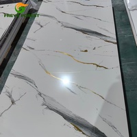 Plaques de marbre floral PVC UV SPC vert doré brillant de 1220*2800 mm, 3 mm d'épaisseur, pour la décoration de cuisine, escalier, salle de bain, salon