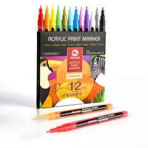 Mobee P-967A-12 Canetas de tinta acrílica metálicas, marcadores de 20 cores, ponta de nylon, marcadores de tinta acrílica para desenho, preço de fábrica