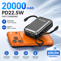 Batterie externe 20000 mAh avec affichage LED et charge rapide USB-C PD 22,5 W, câbles de données inclus, pour téléphone