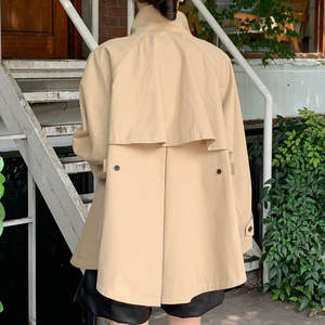 長袖半袖コート韓国風シック秋レトロ英国風スタンドアップカラークロークデザインルーズ - Product Image 3