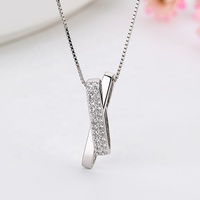 Collier pendentif en argent sterling S925 avec deux cercles en zircon cubique pour cadeau de fille
