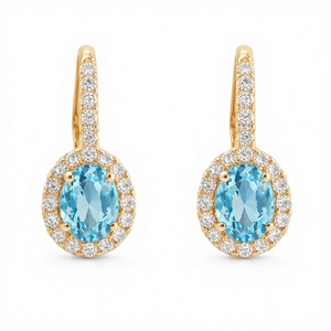 <b>Blue</b> Topaz Oval <b>Earrings</b> 925 Sterling Silver Handmade Gemstone Halo Gold Plated <b>Earrings</b> For Women Jewelry - Product Image 1