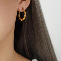 Boucles d'oreilles créoles Gaovo en bambou texturé, plaqué or 18 carats, acier inoxydable, étanches, minimalistes, bijoux tendance pour femmes