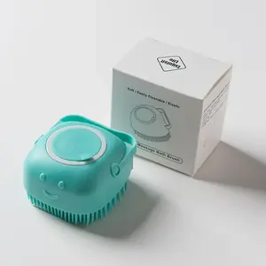 Dog Bath Brush Pet Massage Brush Shampoo Dispenser Soft Silicone Brush Rubber Bristle for Dogs and Cats Shower Grooming