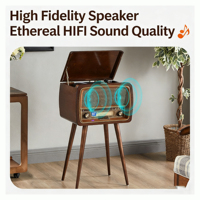 Tourne-disque vintage en bois multifonctionnel avec radio BT FM AM, USB, AUX, pour disques vinyles de différentes tailles, son HIFI sans perte pour la maison