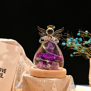 Miroir éternel avec lumière LED, rose et <span class=keywords><strong>hortensia</strong></span> séchés et préservés sous cloche en verre, pour la Saint-Valentin, la fête des mères, un mariage, boîte cadeau - Product Image 5