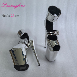 Hot Bán Chất Lượng Cao 23Cm Siêu Cao Gót Gullick Bạc Kim Loại Nền Tảng Dép Peep Toe Sexy Cực Nhảy Múa Giày - Product Image 5