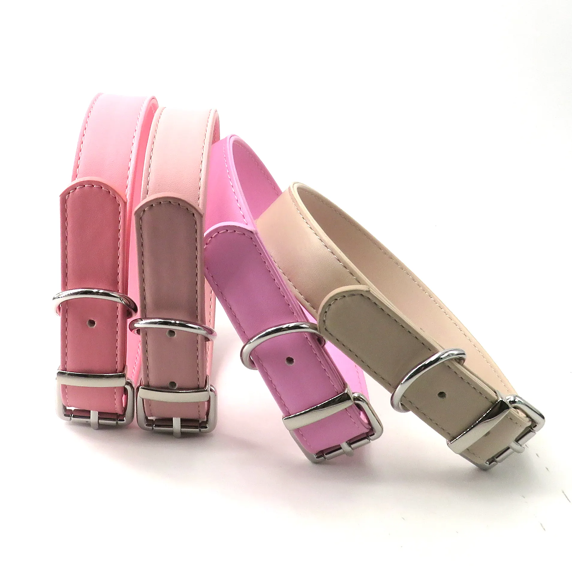 Wholesale Personalized Pink Padded Durable Real Genuine Leather Pet Dog Collar With Adjustable Buckle