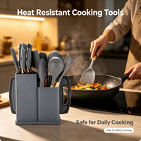 Ensemble de 19 ustensiles de cuisine en silicone de qualité alimentaire, résistants à la chaleur, antiadhésifs, spatules, cuillères, couteaux avec seau de rangement
