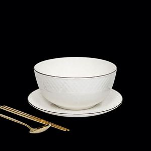 Bol à soupe en porcelaine de style français avec bord texturé, bol blanc avec bord foncé, 19,4 cm - Product Image 4