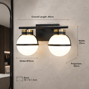Modern Black Iron Glass Double Globe E27 Wall Bracket <b>Light</b> Indoor Decorative Mounted For Mirror Bedroom Hotel Home - Product Image 3
