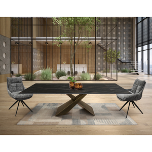 Mesa Extensible Romeo Rectangular Sahara Negra con Patas de Cerámica Bronce X para Comedor Interior - Product Image 2