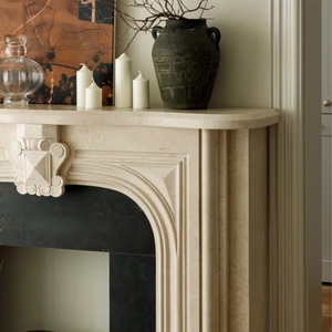 Wabi-sabi phong cách màu be đá cẩm thạch bao quanh lò sưởi lò sưởi TV đứng trong nhà đá tự nhiên nghệ thuật khắc nhà bếp ngoài trời hội thảo - Product Image 5