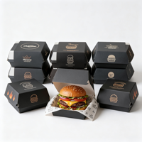Boîte à hamburger carrée en papier kraft biodégradable imprimée sur mesure avec couvercle à charnière, emballage alimentaire jetable pour plats à emporter