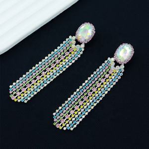 European American Color Rhinestone Tassel Long Earrings for Women New Design Exaggerated <b>Diamond</b>-Studded Ball-shaped <b>Wedding</b> - Product Image 2