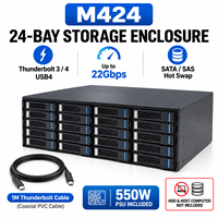 M424 24-Bay Thunderbolt 3/4 & USB4 40Gbps Enclosure Penyimpanan Aluminium 22Gbps SATA/SAS Hot Swap HDD/SSD JBOD Expansion Chassis